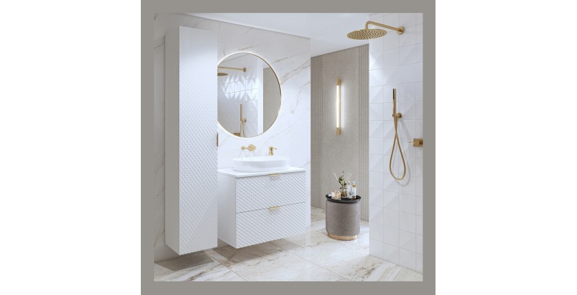 Meuble sous vasque de salle de bain 60cm avec 2 tiroirs collection CHIC coloris blanc et doré