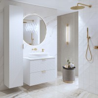 Meuble sous vasque de salle de bain 60cm avec 2 tiroirs collection CHIC coloris blanc et doré