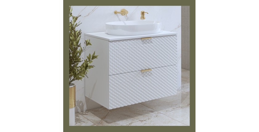 Meuble sous vasque de salle de bain 60cm avec 2 tiroirs collection CHIC coloris blanc et doré