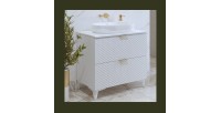 Meuble sous vasque de salle de bain 80cm avec 2 tiroirs collection CHIC coloris blanc et doré