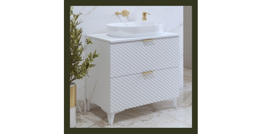 Meuble sous vasque de salle de bain 80cm avec 2 tiroirs collection CHIC coloris blanc et doré