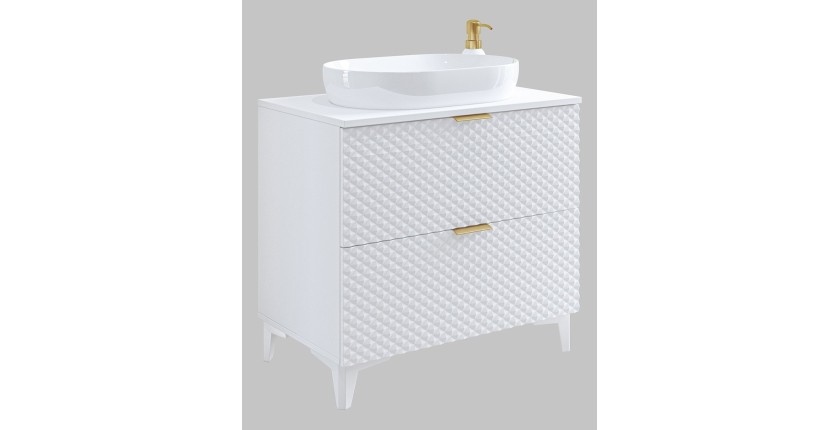 Meuble sous vasque de salle de bain 80cm avec 2 tiroirs collection CHIC coloris blanc et doré