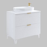 Meuble sous vasque de salle de bain 80cm avec 2 tiroirs collection CHIC coloris blanc et doré