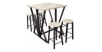 Ensemble Table Haute Pliable avec 4 Tabourets – GRANY – Chêne et Métal Noir