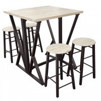 Ensemble Table Haute Pliable avec 4 Tabourets – GRANY – Chêne et Métal Noir