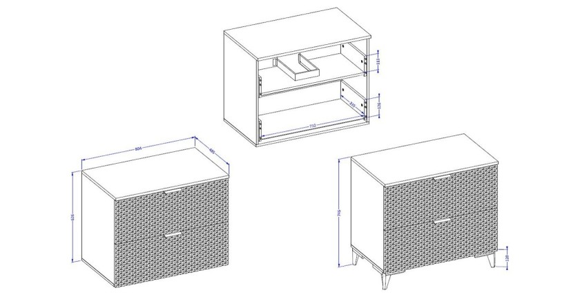 Meuble sous vasque de salle de bain 80cm avec 2 tiroirs collection CHIC coloris blanc et doré