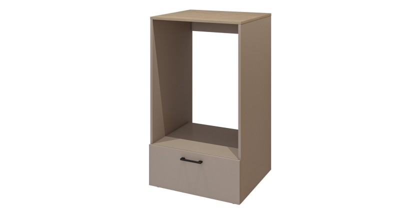 Meuble de rangement pour machine à laver collection WASHING – 1 tiroir – Taupe et chêne