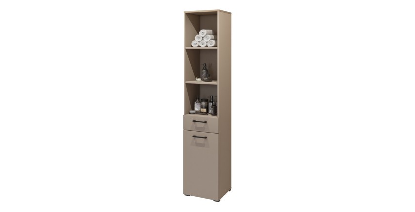 Ensemble de meuble de rangement pour machine à laver et sèche-linge collection WASHING – Taupe et chêne