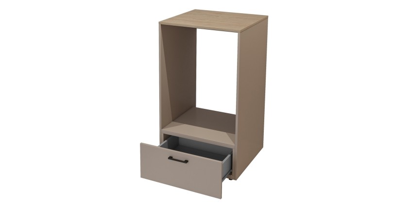 Ensemble de meuble de rangement pour machine à laver collection WASHING – Meuble bas et meuble haut – Taupe et chêne