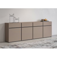 Buffet XL coloris beige et noir 225cm collection HAVANA. Bahut  design avec 4 portes et 4 tiroirs.