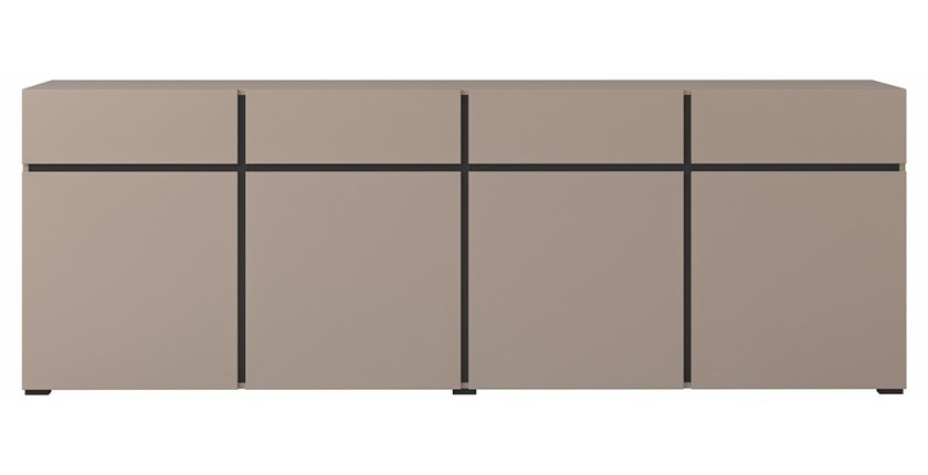 Buffet XL coloris beige et noir 225cm collection HAVANA. Bahut  design avec 4 portes et 4 tiroirs.