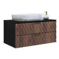 Ensemble de 3 meubles de salle de bain KING – Chêne foncé et noir - 60 cm