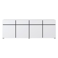 Buffet XL coloris blanc et noir 225cm collection HAVANA. Bahut  design avec 4 portes et 4 tiroirs.