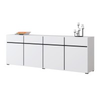 Buffet XL coloris blanc et noir 225cm collection HAVANA. Bahut  design avec 4 portes et 4 tiroirs.