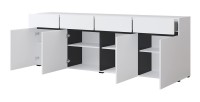 Buffet XL coloris blanc et noir 225cm collection HAVANA. Bahut  design avec 4 portes et 4 tiroirs.