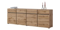 Buffet XL coloris chêne et noir 225cm collection HAVANA. Bahut  design avec 4 portes et 4 tiroirs.