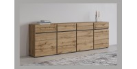 Buffet XL coloris chêne et noir 225cm collection HAVANA. Bahut  design avec 4 portes et 4 tiroirs.