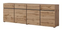 Buffet XL coloris chêne et noir 225cm collection HAVANA. Bahut  design avec 4 portes et 4 tiroirs.