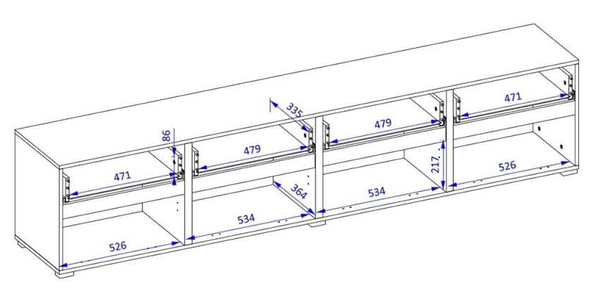 Meuble TV XL coloris blanc et noir 225cm collection HAVANA. Meuble design avec 4 portes et 4 tiroirs.