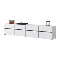 Meuble TV XL coloris blanc et noir 225cm collection HAVANA. Meuble design avec 4 portes et 4 tiroirs.