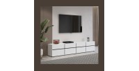 Meuble TV XL coloris blanc et noir 225cm collection HAVANA. Meuble design avec 4 portes et 4 tiroirs.