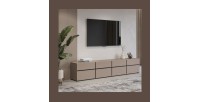 Meuble TV XL coloris beige et noir 225cm collection HAVANA. Meuble design avec 4 portes et 4 tiroirs.