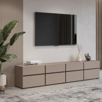 Meuble TV XL coloris beige et noir 225cm collection HAVANA. Meuble design avec 4 portes et 4 tiroirs.