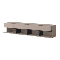 Meuble TV XL coloris beige et noir 225cm collection HAVANA. Meuble design avec 4 portes et 4 tiroirs.