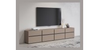 Meuble TV XL coloris beige et noir 225cm collection HAVANA. Meuble design avec 4 portes et 4 tiroirs.