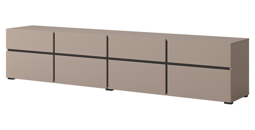 Meuble TV XL coloris beige et noir 225cm collection HAVANA. Meuble design avec 4 portes et 4 tiroirs.