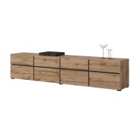 Meuble TV XL coloris chêne et noir 225cm collection HAVANA. Meuble design avec 4 portes et 4 tiroirs.