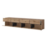 Meuble TV XL coloris chêne et noir 225cm collection HAVANA. Meuble design avec 4 portes et 4 tiroirs.