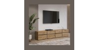 Meuble TV XL coloris chêne et noir 225cm collection HAVANA. Meuble design avec 4 portes et 4 tiroirs.