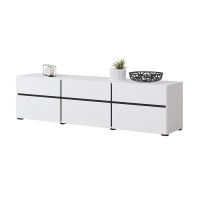 Meuble TV 180cm coloris blanc et noir collection HAVANA. Meuble design avec 3 portes et 3 tiroirs.