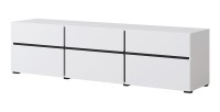 Meuble TV 180cm coloris blanc et noir collection HAVANA. Meuble design avec 3 portes et 3 tiroirs.