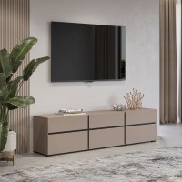 Meuble TV 180cm coloris beige et noir collection HAVANA. Meuble design avec 3 portes et 3 tiroirs.