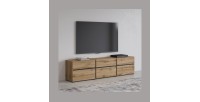 Meuble TV 180cm coloris chêne et noir collection HAVANA. Meuble design avec 3 portes et 3 tiroirs.