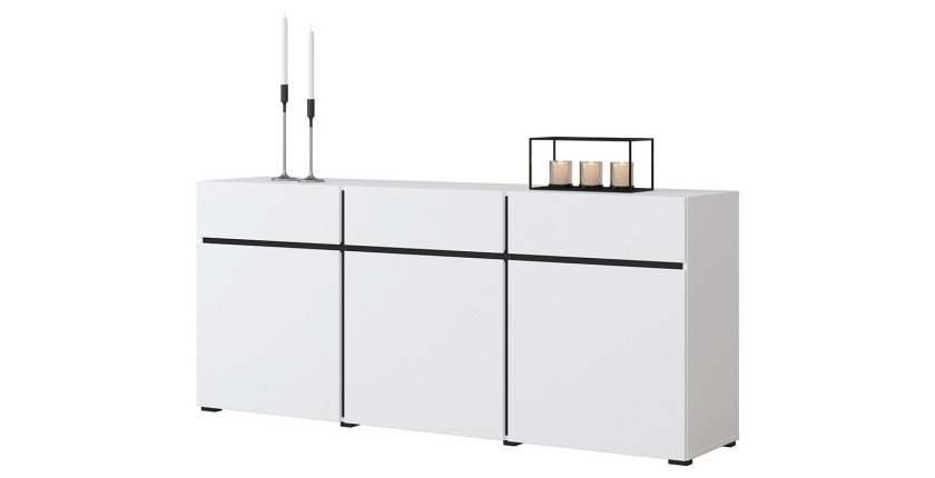 Buffet coloris blanc et noir 180cm collection HAVANA. Bahut  design avec 3 portes et 3 tiroirs.