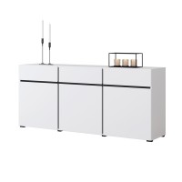 Buffet coloris blanc et noir 180cm collection HAVANA. Bahut  design avec 3 portes et 3 tiroirs.