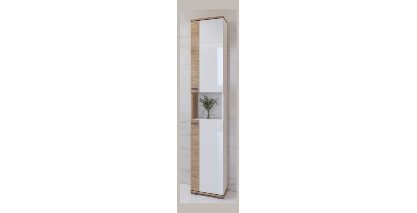 Colonne de salle de bain collection BALEA – 2 portes et 1 niche, coloris blanc et chêne