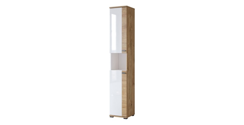 Colonne de salle de bain collection BALEA – 2 portes et 1 niche, coloris blanc et chêne