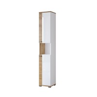 Colonne de salle de bain collection BALEA – 2 portes et 1 niche, coloris blanc et chêne