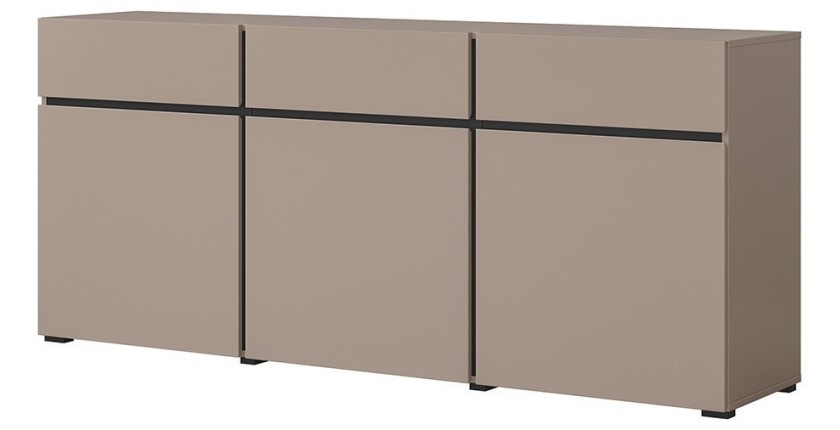 Buffet coloris beige et noir 180cm collection HAVANA. Bahut  design avec 3 portes et 3 tiroirs.