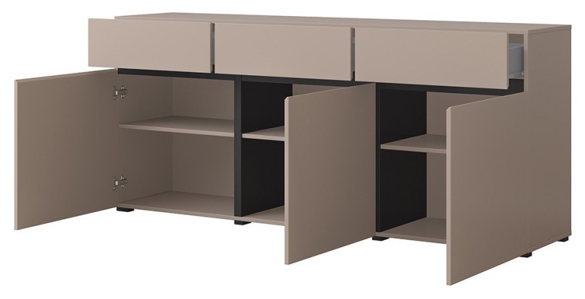 Buffet coloris beige et noir 180cm collection HAVANA. Bahut  design avec 3 portes et 3 tiroirs.