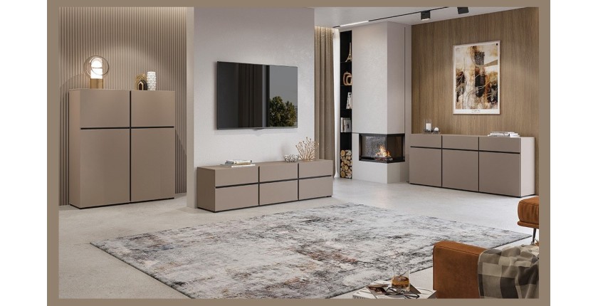 Buffet coloris beige et noir 180cm collection HAVANA. Bahut  design avec 3 portes et 3 tiroirs.