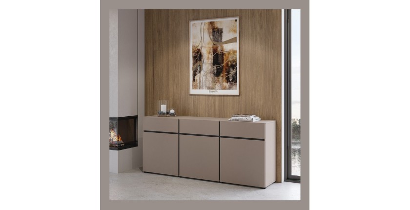 Buffet coloris beige et noir 180cm collection HAVANA. Bahut  design avec 3 portes et 3 tiroirs.