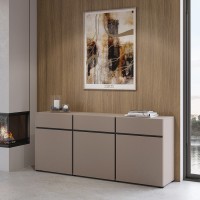 Buffet coloris beige et noir 180cm collection HAVANA. Bahut  design avec 3 portes et 3 tiroirs.