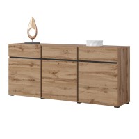 Buffet coloris chêne et noir 180cm collection HAVANA. Bahut  design avec 3 portes et 3 tiroirs.