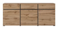 Buffet coloris chêne et noir 180cm collection HAVANA. Bahut  design avec 3 portes et 3 tiroirs.