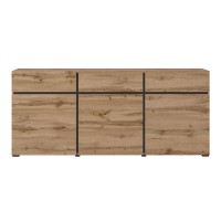 Buffet coloris chêne et noir 180cm collection HAVANA. Bahut  design avec 3 portes et 3 tiroirs.